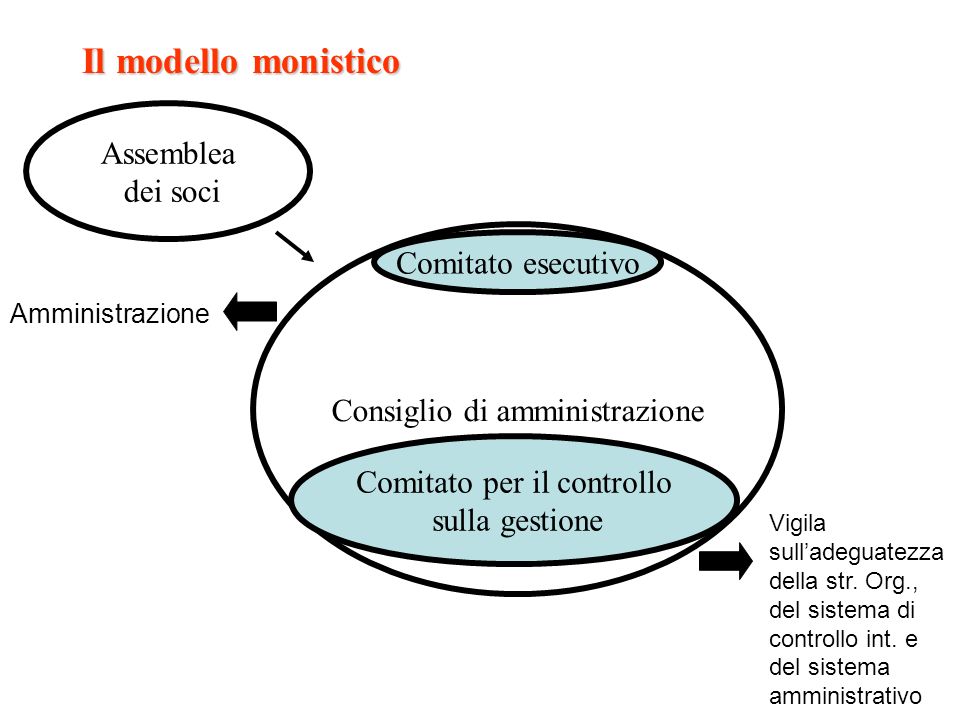 Il modello monistico Assemblea dei soci Comitato esecutivo