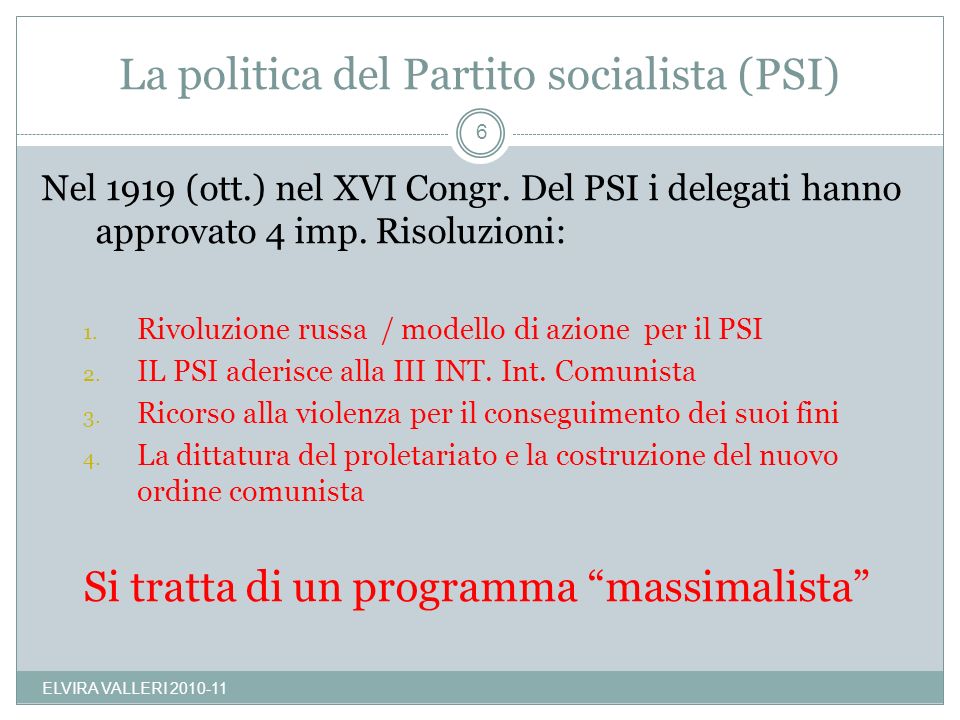 La politica del Partito socialista (PSI)