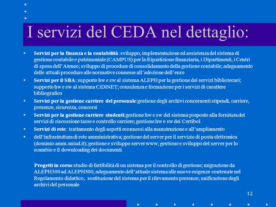 I servizi del CEDA nel dettaglio: