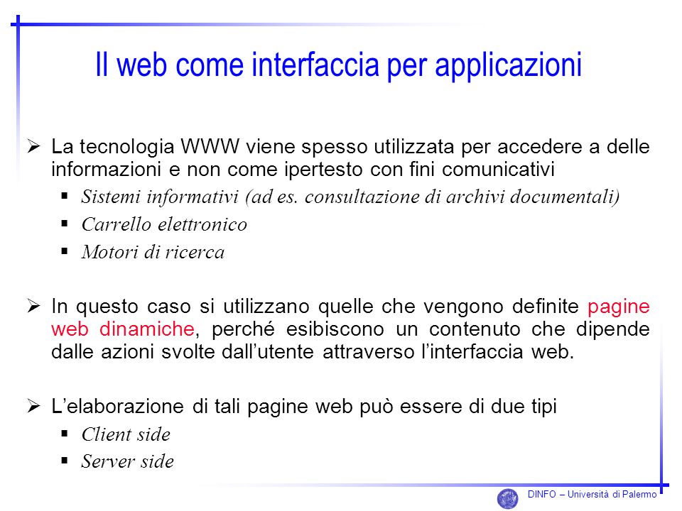 Il web come interfaccia per applicazioni