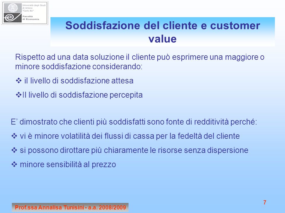 Soddisfazione del cliente e customer value