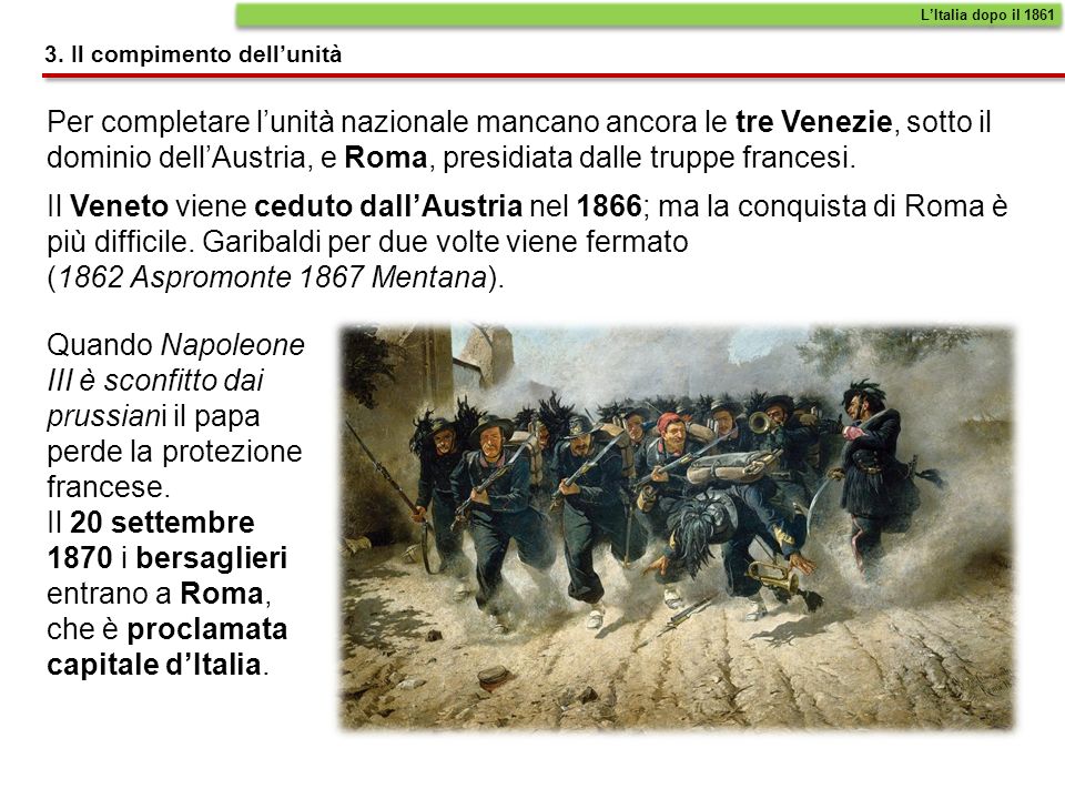 L’Italia dopo il Il compimento dell’unità.