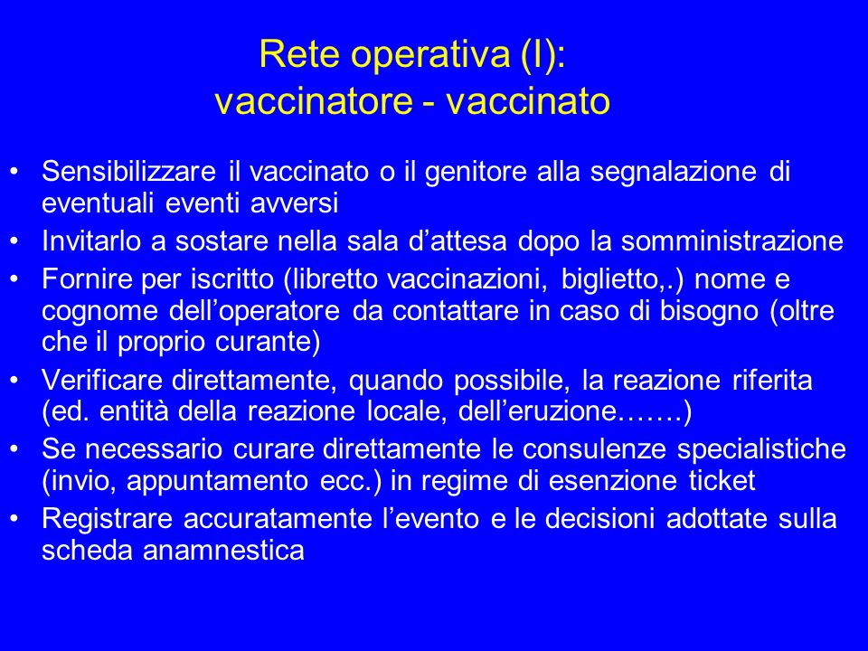 Rete operativa (I): vaccinatore - vaccinato