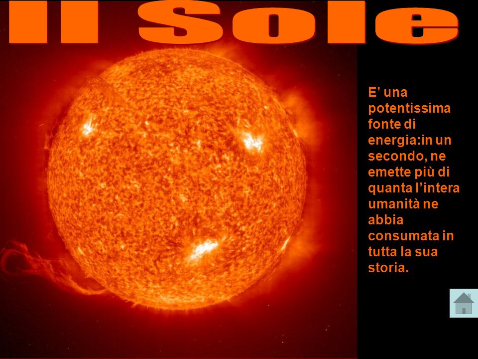 Il Sole E’ una potentissima fonte di energia:in un secondo, ne emette più di quanta l’intera umanità ne abbia consumata in tutta la sua storia.