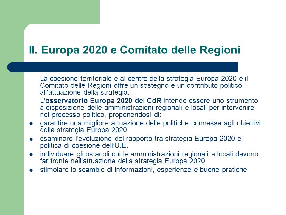 II. Europa 2020 e Comitato delle Regioni