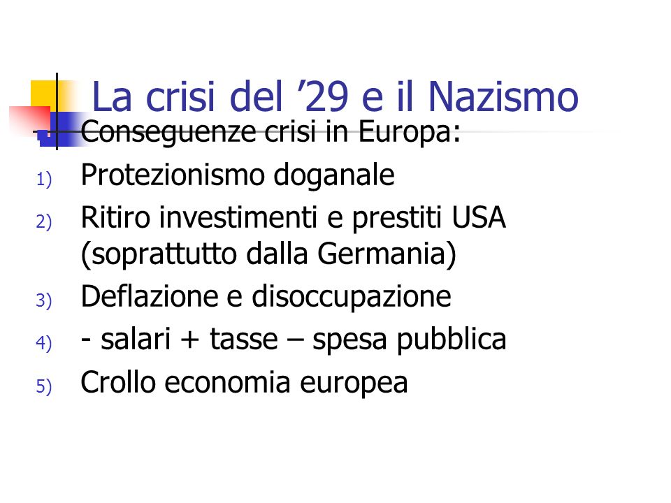 La crisi del ’29 e il Nazismo