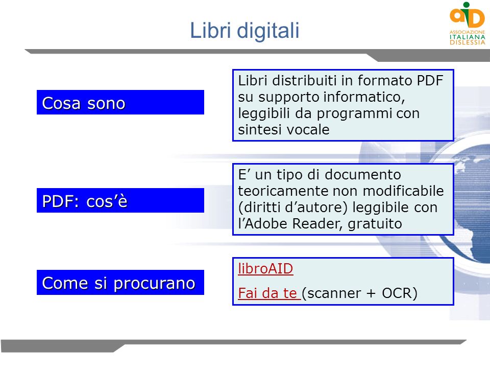 Libri digitali Cosa sono PDF: cos’è Come si procurano