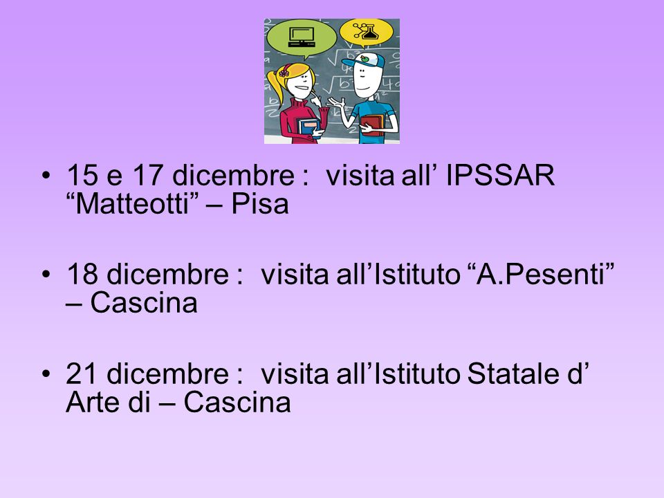 15 e 17 dicembre : visita all’ IPSSAR Matteotti – Pisa