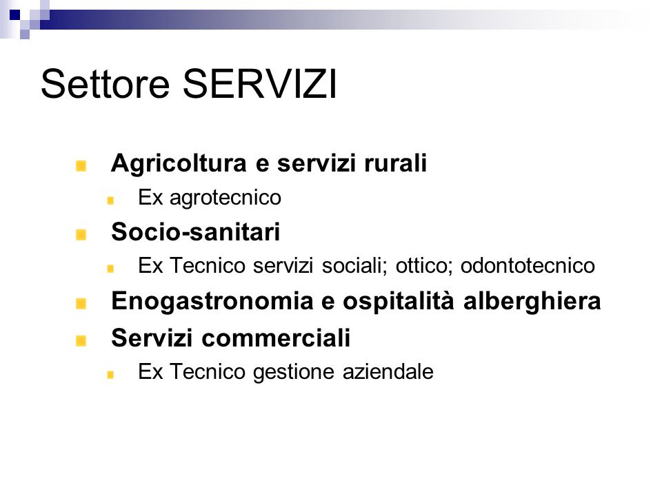 Settore SERVIZI Agricoltura e servizi rurali Socio-sanitari