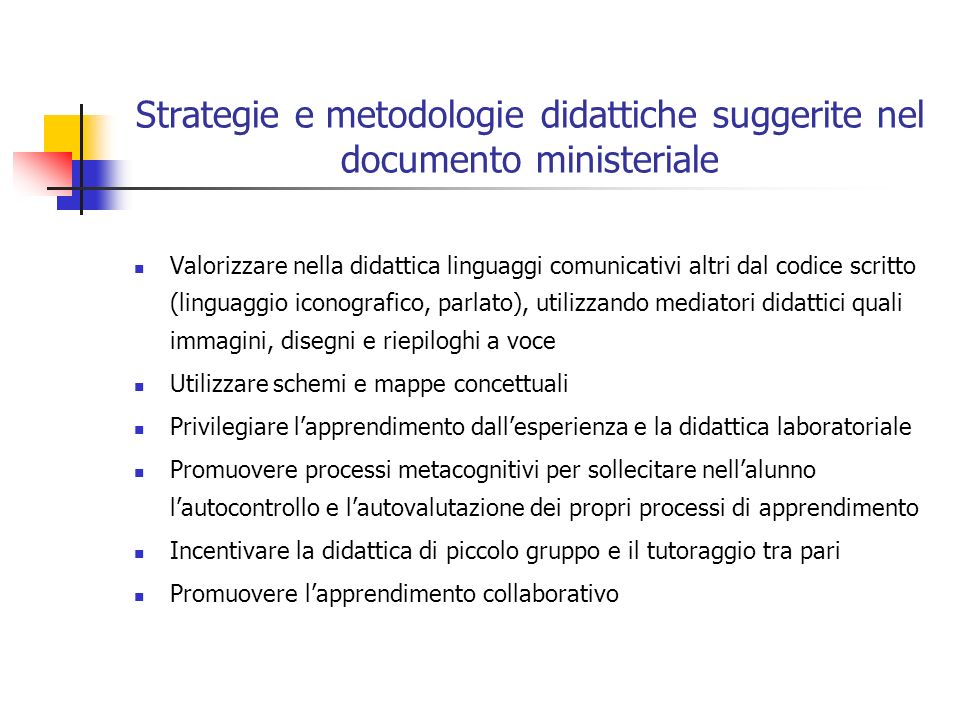 Strategie e metodologie didattiche suggerite nel documento ministeriale