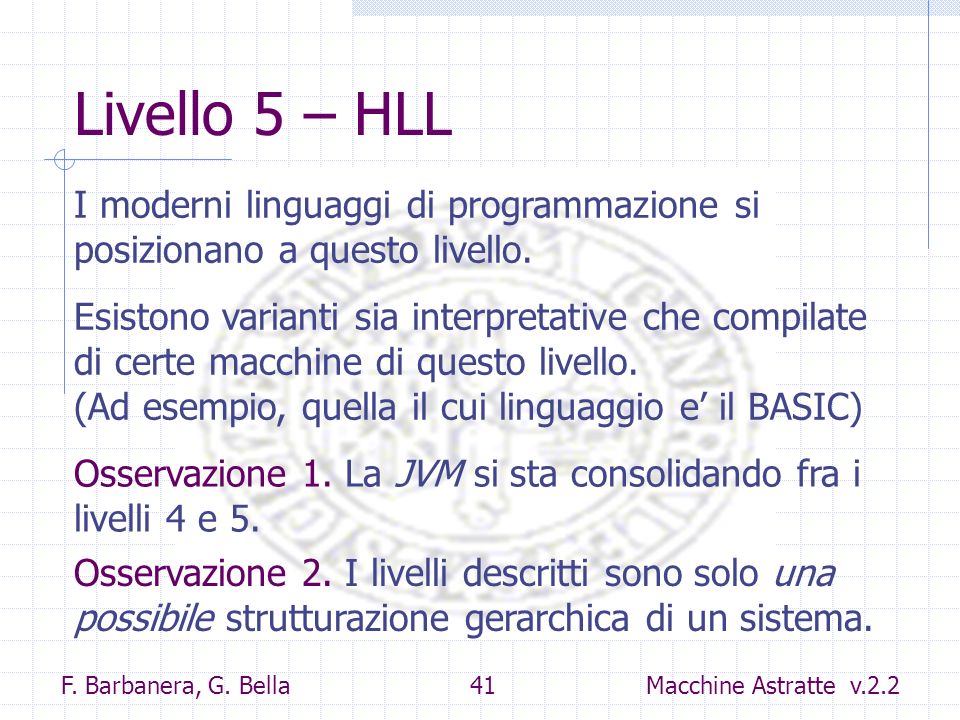 Livello 5 – HLL I moderni linguaggi di programmazione si posizionano a questo livello.
