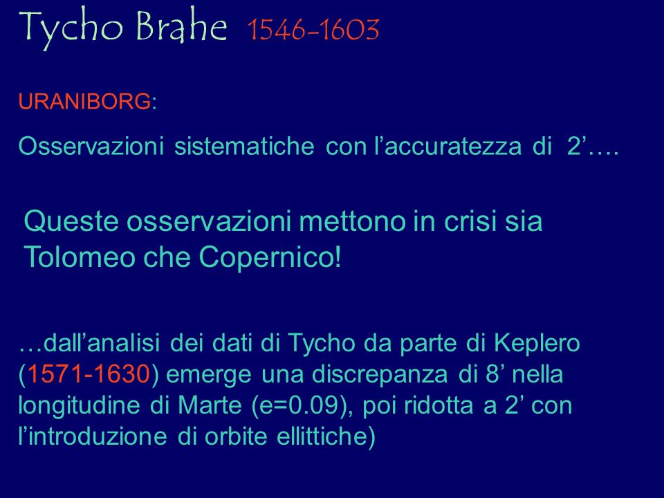 Tycho Brahe URANIBORG: Osservazioni sistematiche con l’accuratezza di 2’….