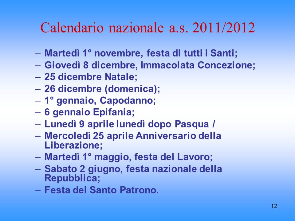Calendario nazionale a.s. 2011/2012