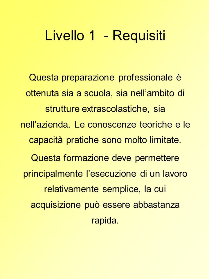 Livello 1 - Requisiti
