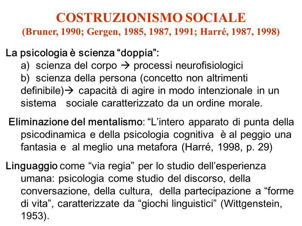 COSTRUZIONISMO SOCIALE (Bruner, 1990; Gergen, 1985, 1987, 1991; Harré, 1987, 1998)