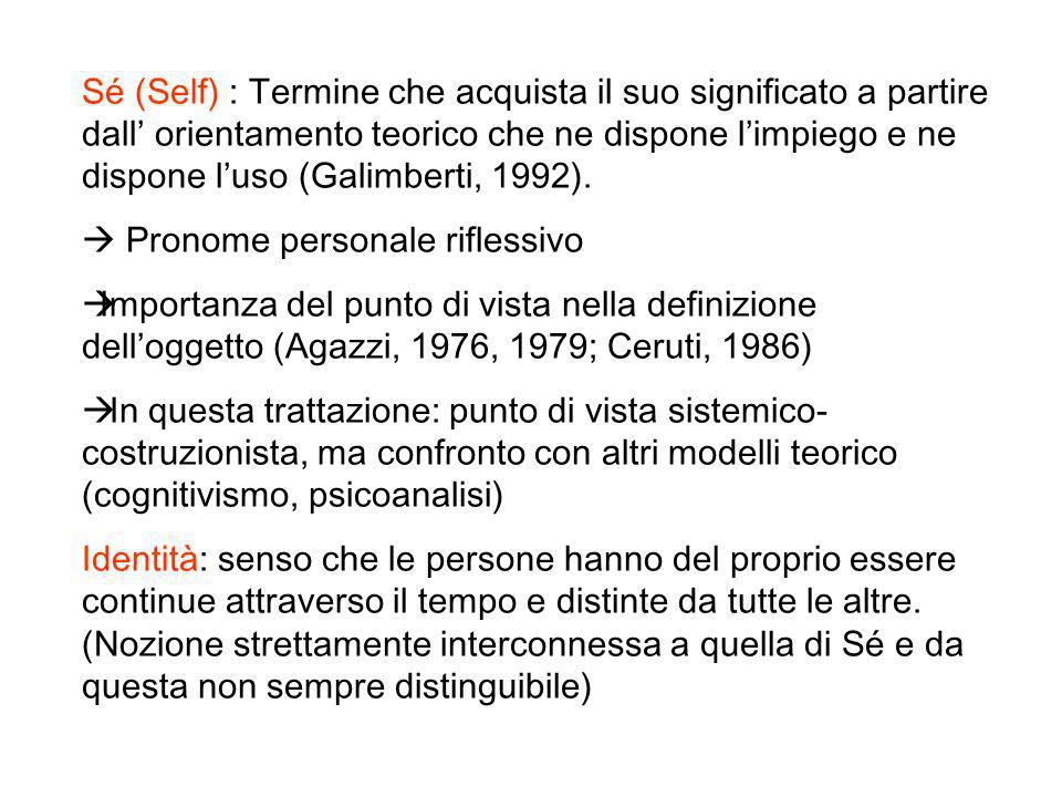 Sé (Self) : Termine che acquista il suo significato a partire dall’ orientamento teorico che ne dispone l’impiego e ne dispone l’uso (Galimberti, 1992).