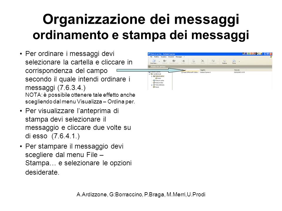 Organizzazione dei messaggi ordinamento e stampa dei messaggi