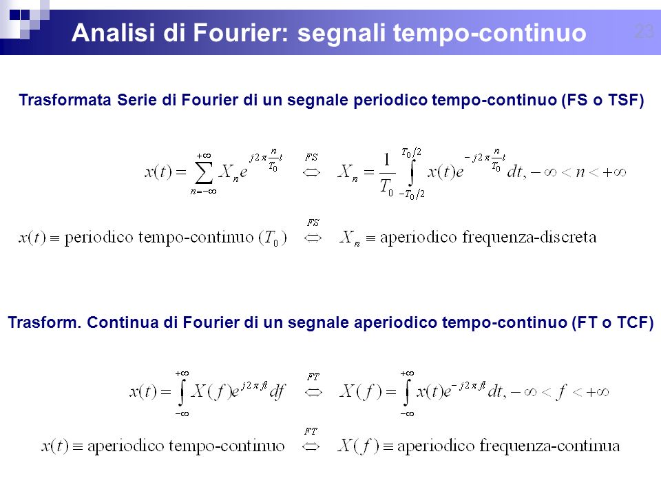 Analisi di Fourier: segnali tempo-continuo