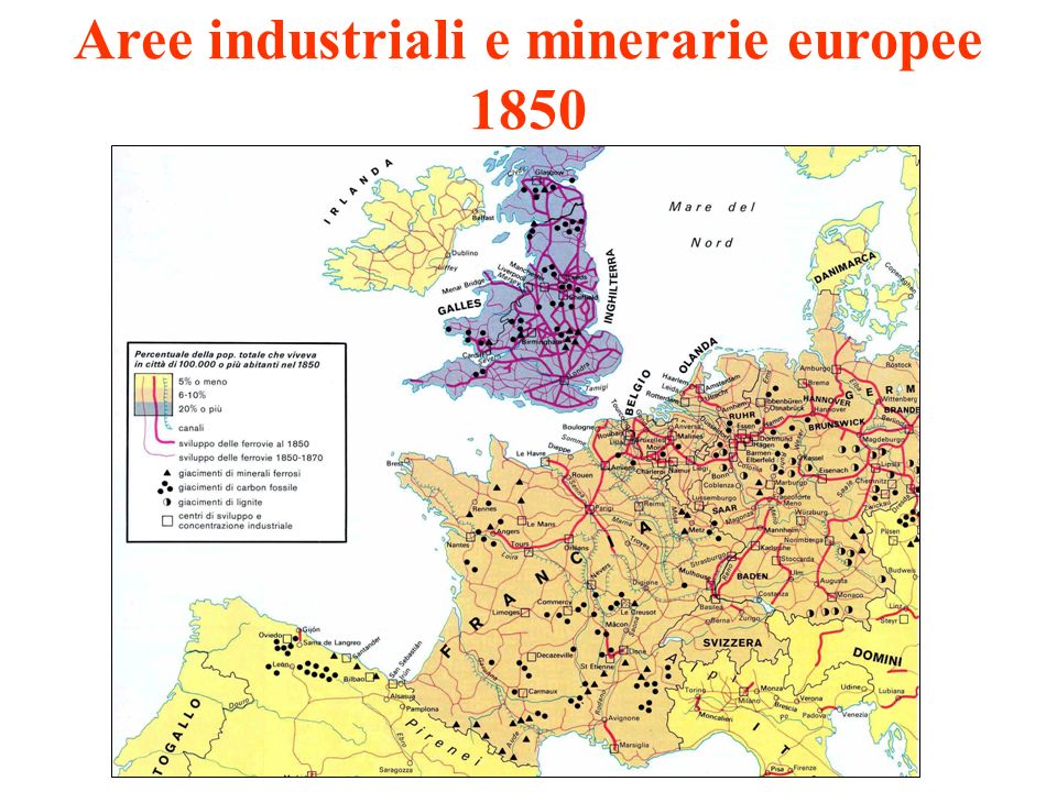 Aree industriali e minerarie europee 1850