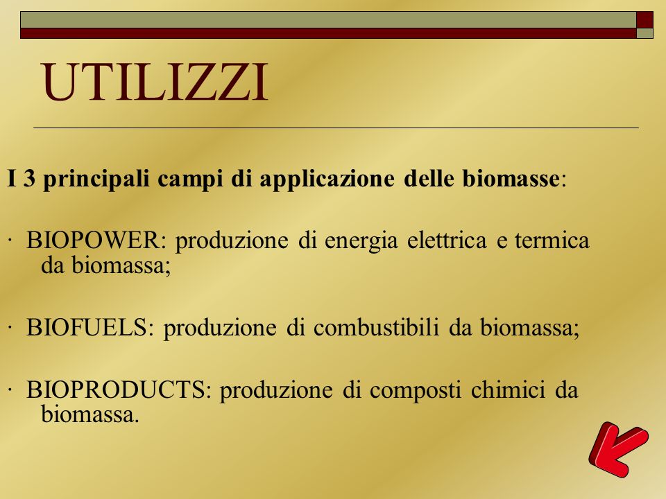 UTILIZZI I 3 principali campi di applicazione delle biomasse:
