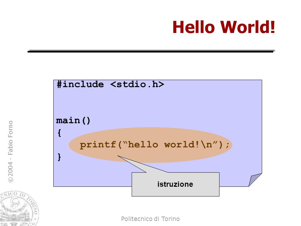Hello World! #include <stdio.h> main() {