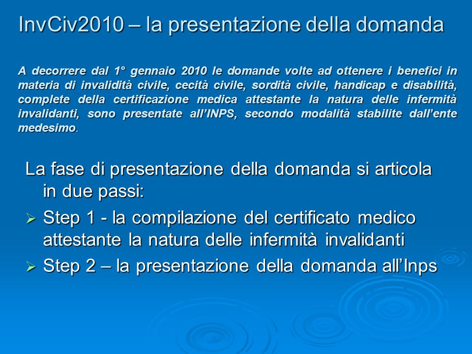 InvCiv2010 – la presentazione della domanda