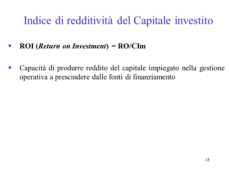 Indice di redditività del Capitale investito