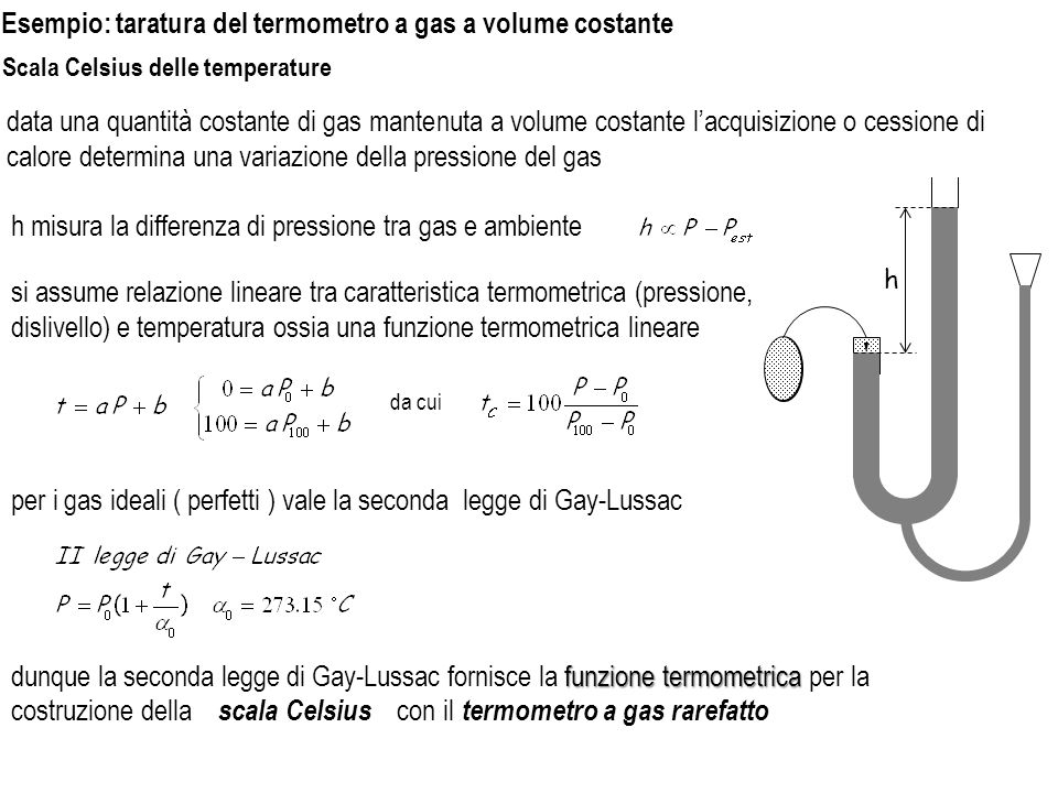 Esempio: taratura del termometro a gas a volume costante