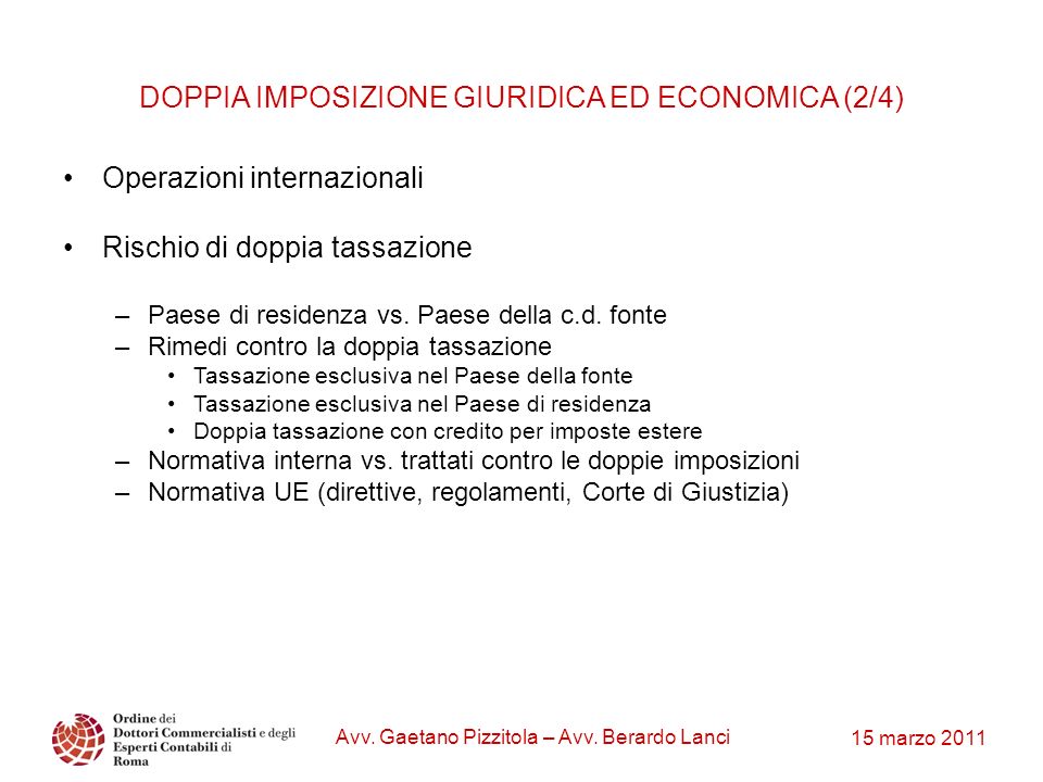 DOPPIA IMPOSIZIONE GIURIDICA ED ECONOMICA (2/4)