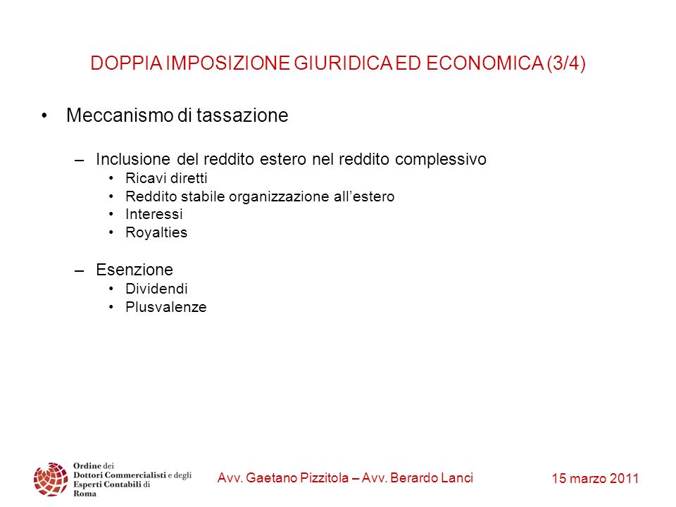 DOPPIA IMPOSIZIONE GIURIDICA ED ECONOMICA (3/4)