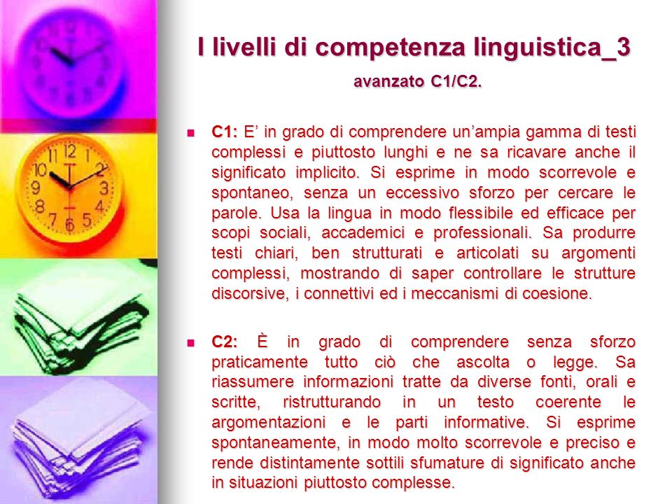 I livelli di competenza linguistica_3 avanzato C1/C2.