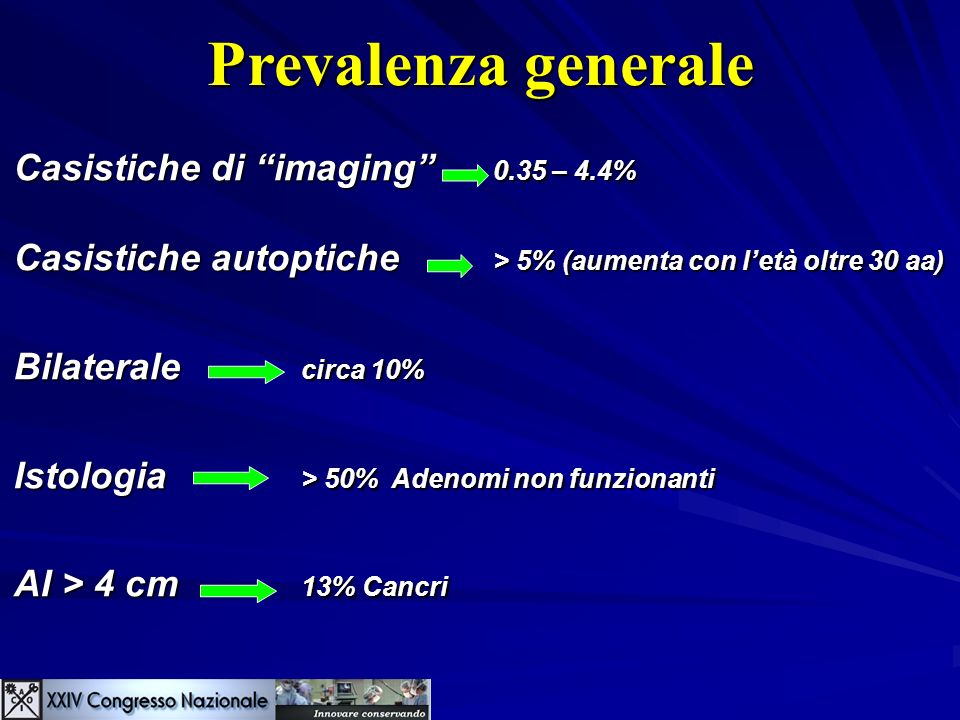Prevalenza generale Casistiche di imaging 0.35 – 4.4%