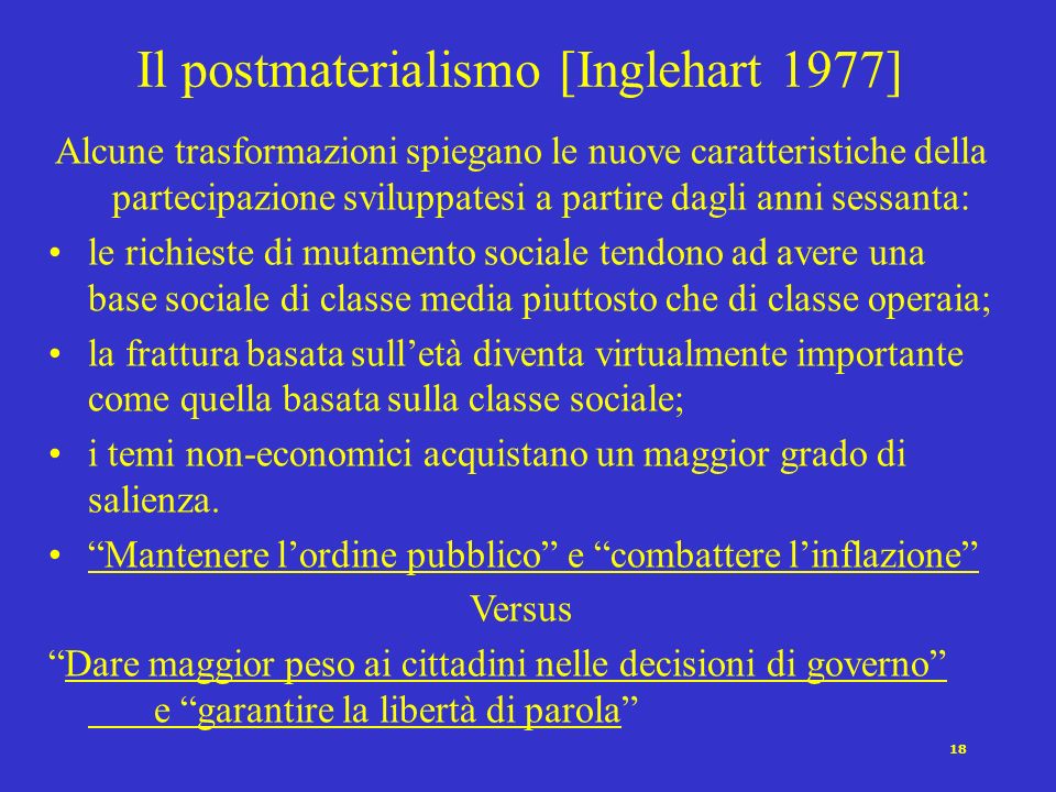 Il postmaterialismo [Inglehart 1977]