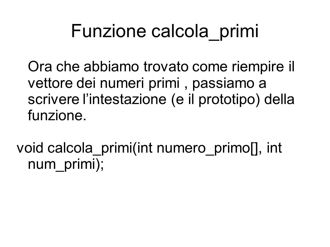 Funzione calcola_primi