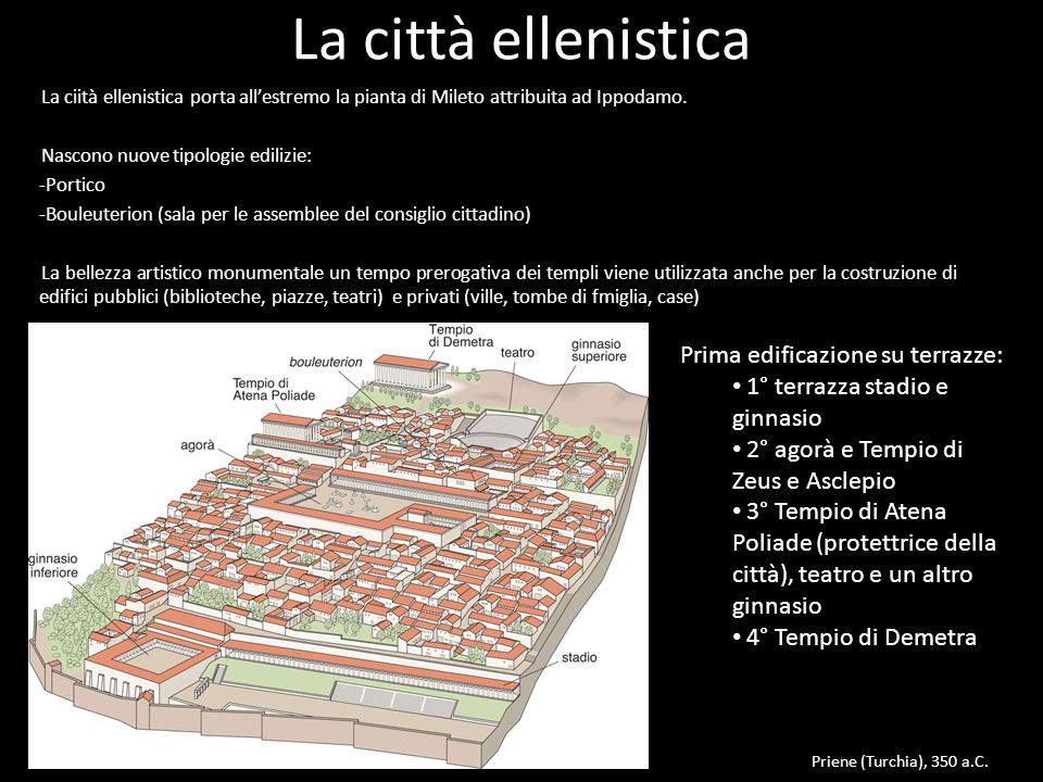 La città ellenistica Prima edificazione su terrazze: