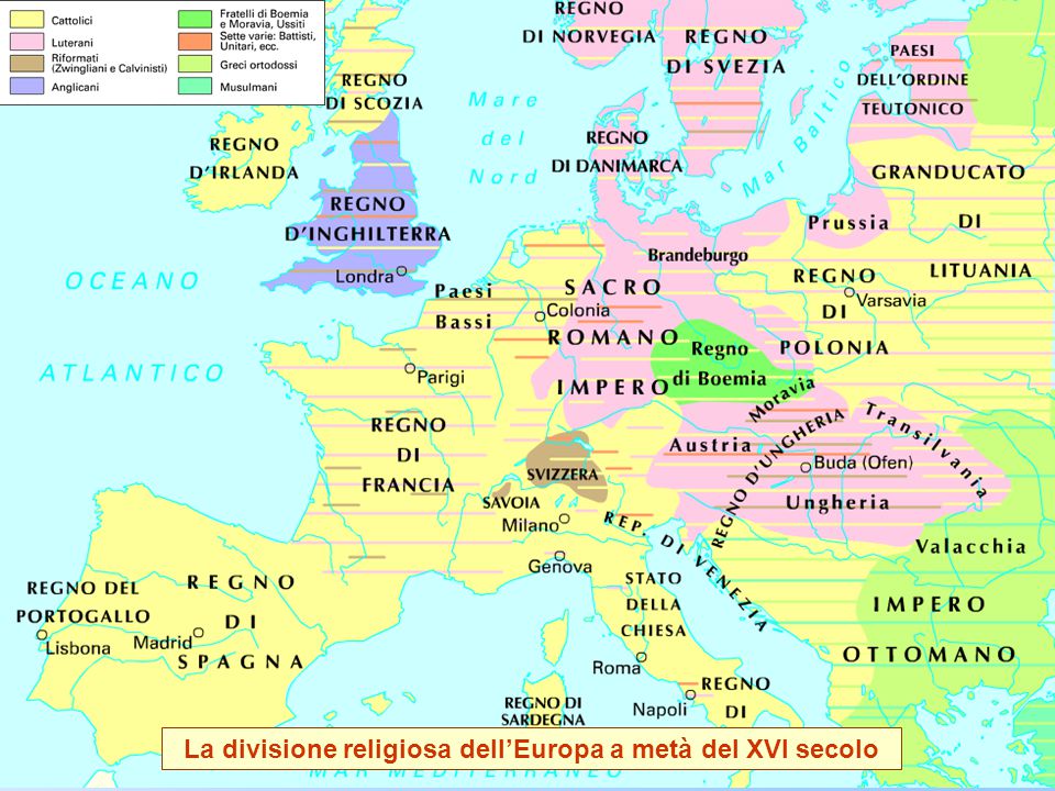 La divisione religiosa dell’Europa a metà del XVI secolo