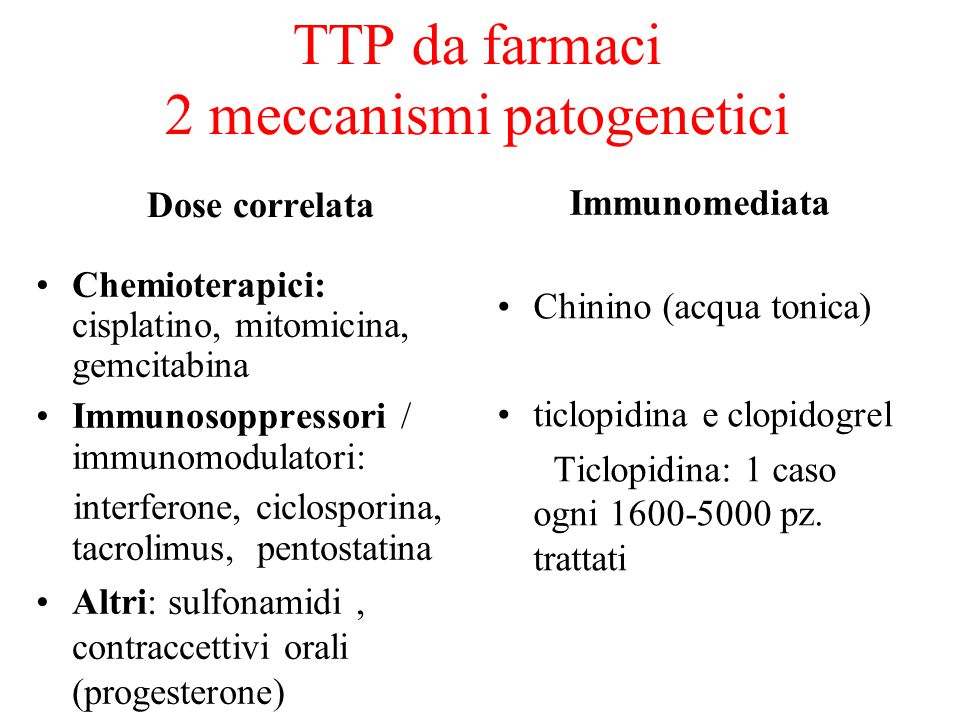 TTP da farmaci 2 meccanismi patogenetici