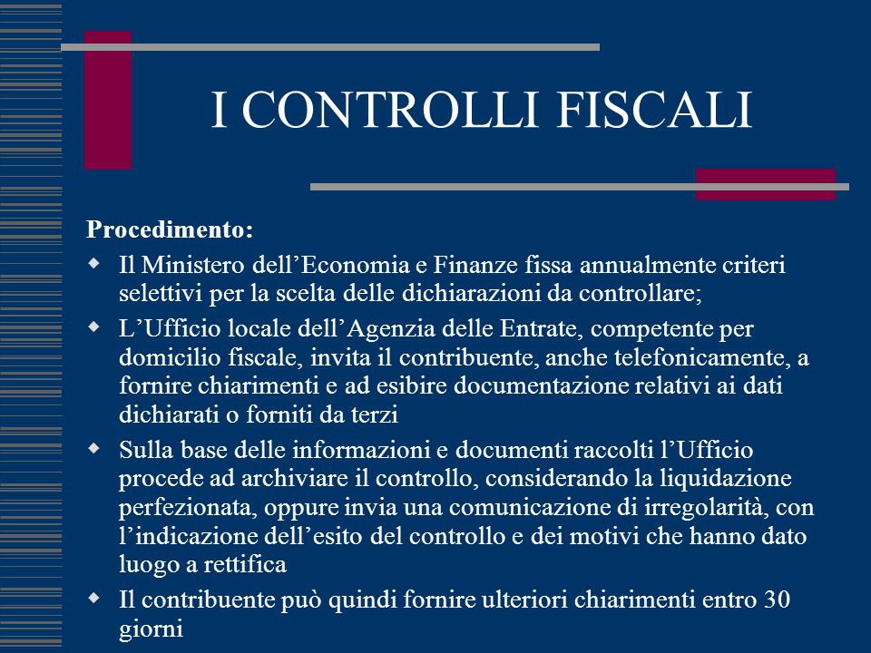 I CONTROLLI FISCALI. - Ppt Scaricare