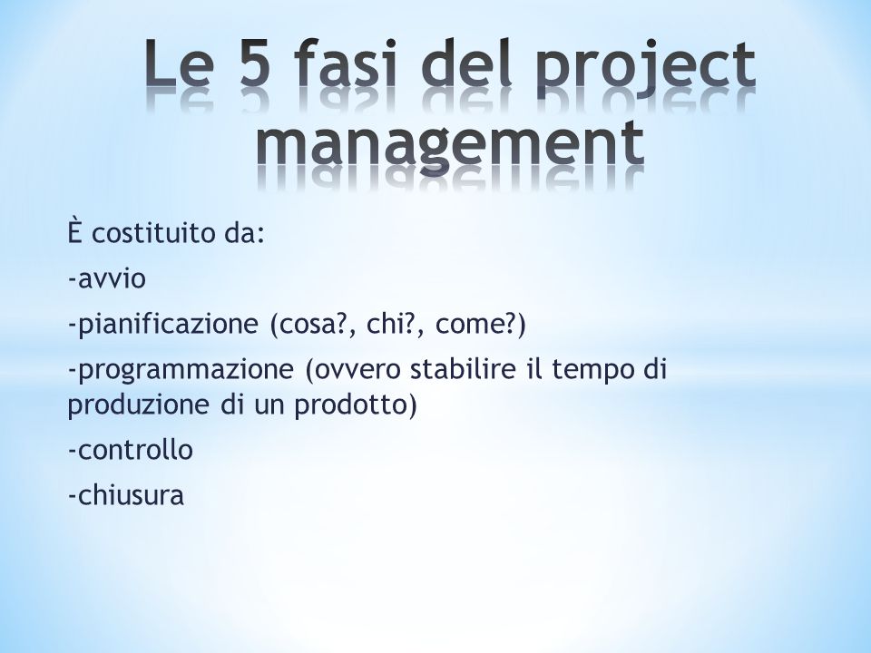Le 5 fasi del project management