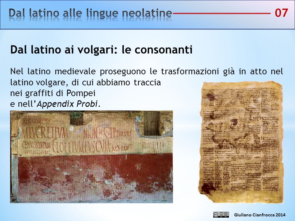 Dal latino alle lingue neolatine 07