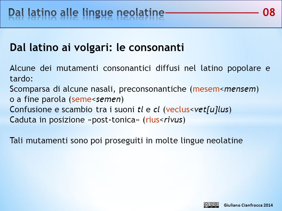 Dal latino alle lingue neolatine 08