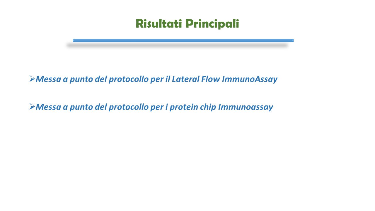 Risultati Principali Messa a punto del protocollo per il Lateral Flow ImmunoAssay.