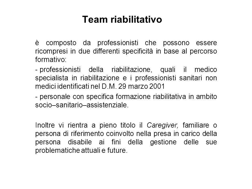 Team riabilitativo è composto da professionisti che possono essere ricompresi in due differenti specificità in base al percorso formativo: