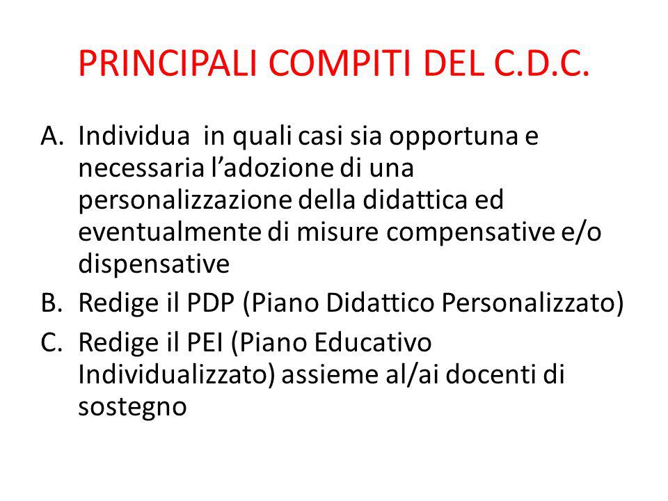 PRINCIPALI COMPITI DEL C.D.C.