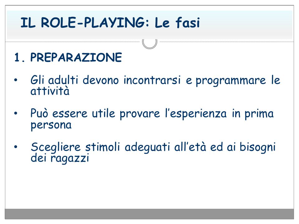 IL ROLE-PLAYING: Le fasi
