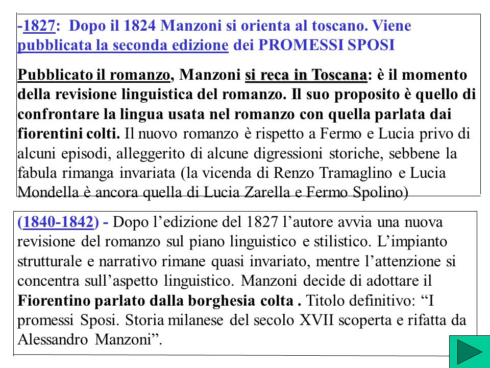 -1827: Dopo il 1824 Manzoni si orienta al toscano