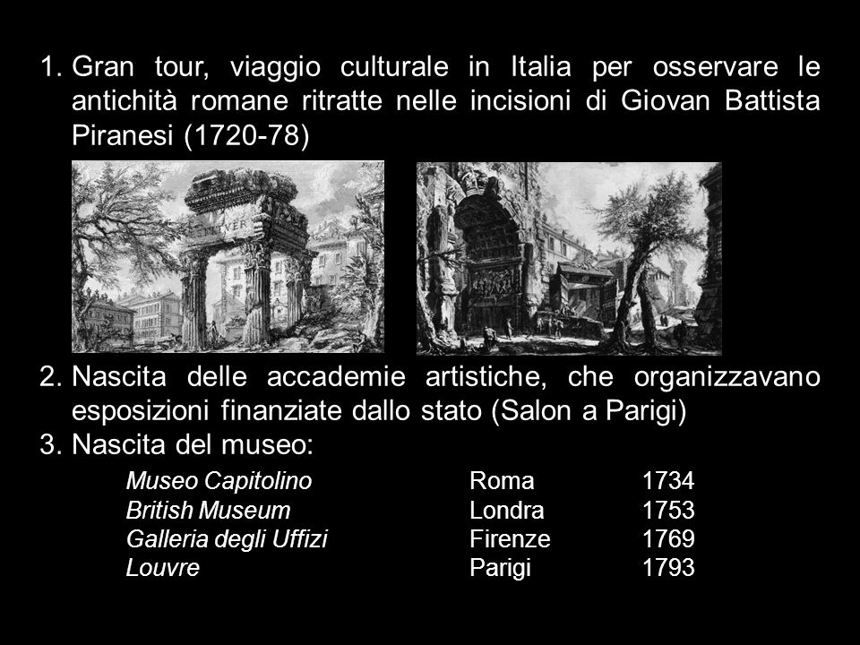 Gran tour, viaggio culturale in Italia per osservare le antichità romane ritratte nelle incisioni di Giovan Battista Piranesi ( )