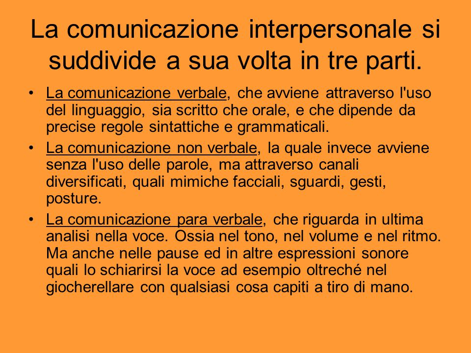 La comunicazione interpersonale si suddivide a sua volta in tre parti.