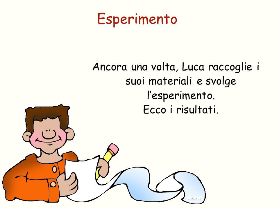 Esperimento Ancora una volta, Luca raccoglie i suoi materiali e svolge l’esperimento.