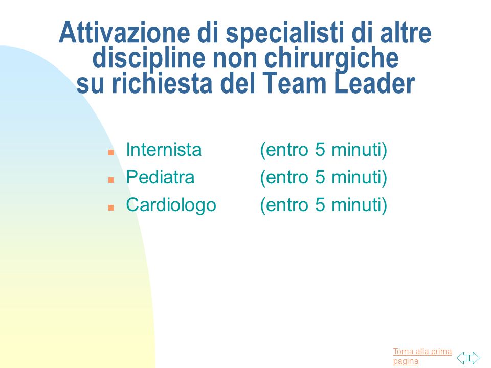 Attivazione di specialisti di altre discipline non chirurgiche su richiesta del Team Leader